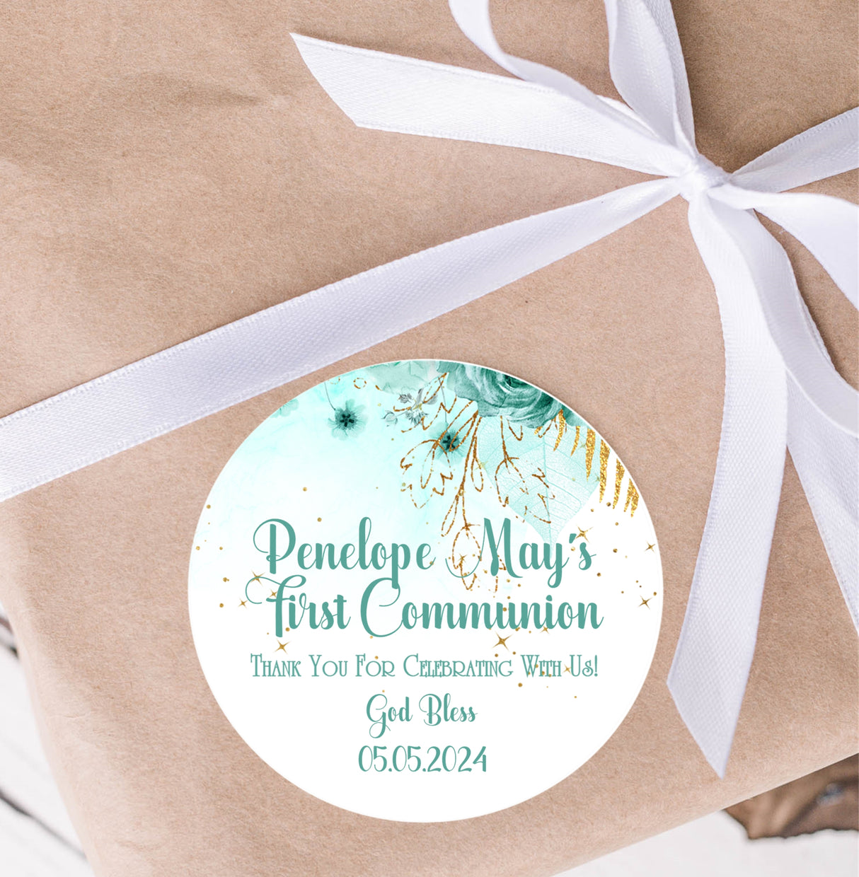 Turquoise gold communion stickers