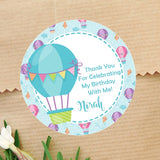 Turquoise hot air balloon birthday sticker with bunting