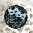 Turquoise masquerade mask sticker with rhinestone-style details