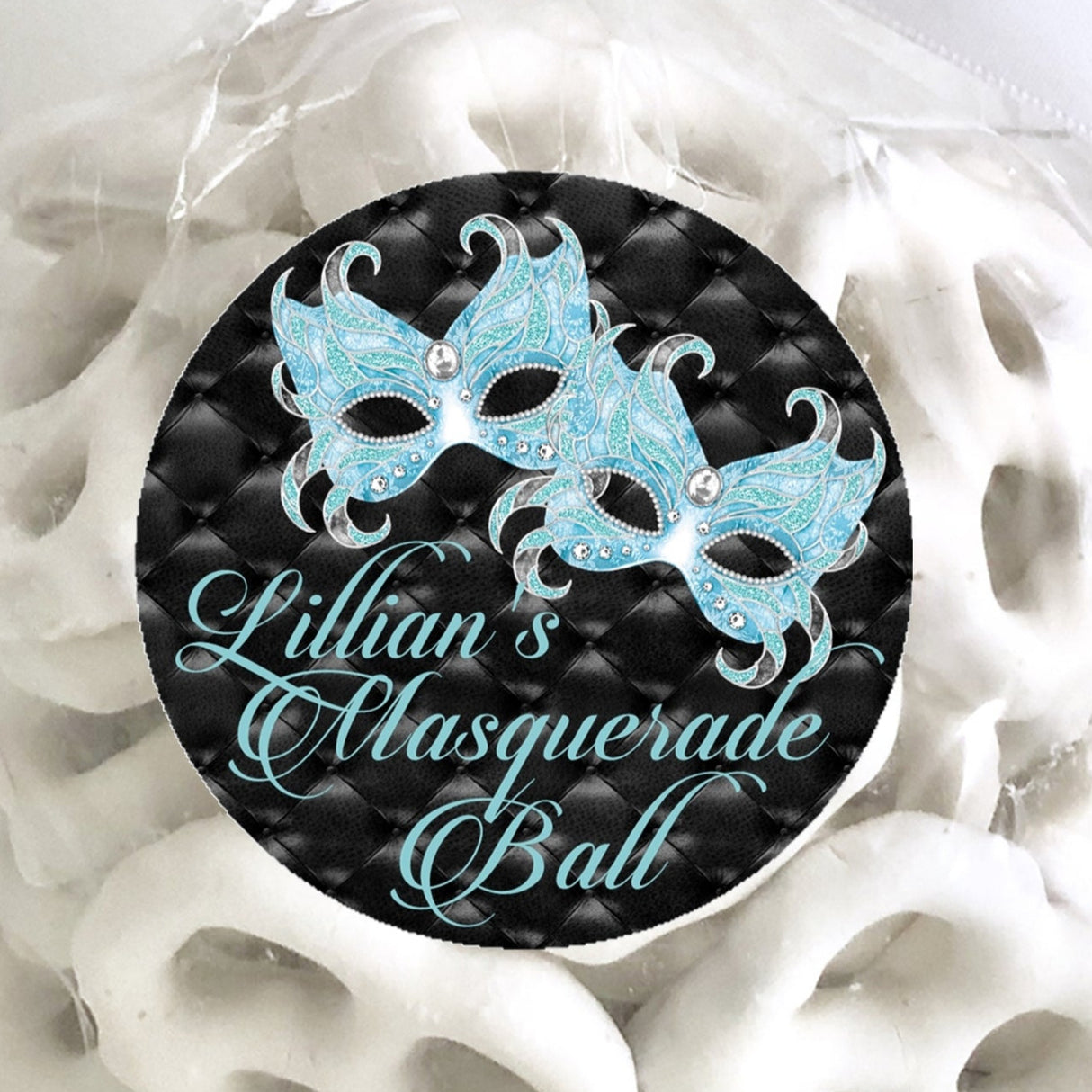 Turquoise masquerade mask sticker with rhinestone-style details