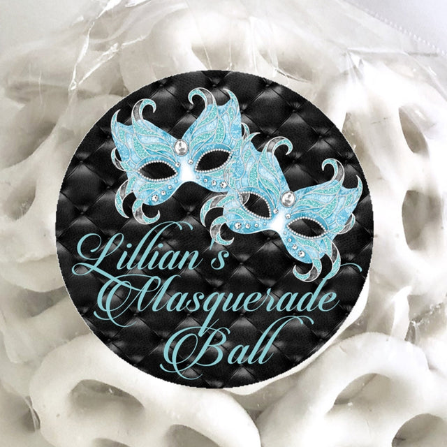 Turquoise masquerade mask sticker with rhinestone-style details