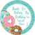 Turquoise pink donut birthday sticker with sprinkles and custom name