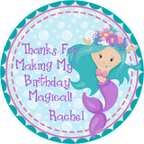 Turquoise purple mermaid birthday stickers
