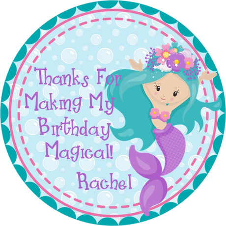 Turquoise purple mermaid birthday stickers