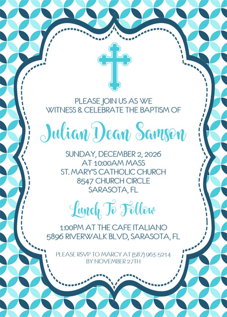 Turquoise religious invitation for baptism christening or confirmation