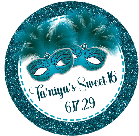 Turquoise sweet 16 masquerade thank you sticker