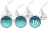 Turquoise sweet sixteen candy stickers on chocolate candies