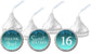 Turquoise sweet sixteen candy stickers on chocolate candies