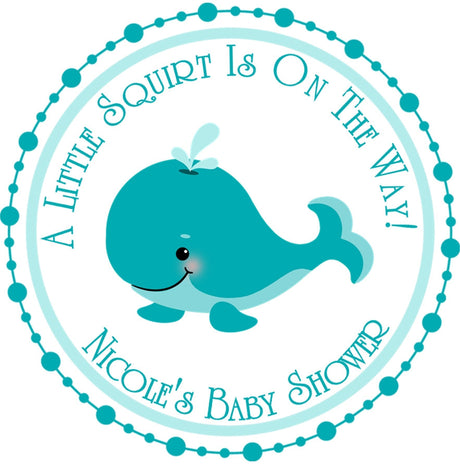Turquoise whale baby shower sticker labels