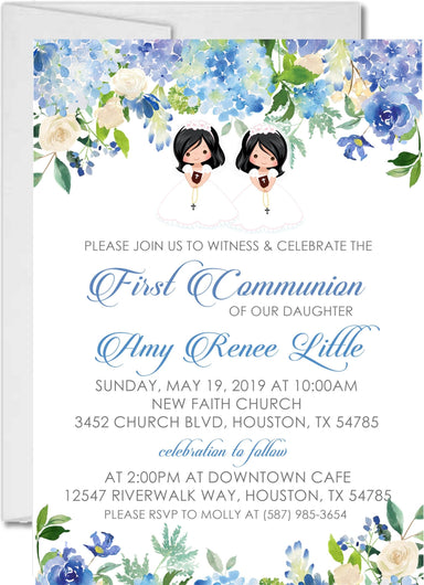 Twin Girls First Communion Invitations