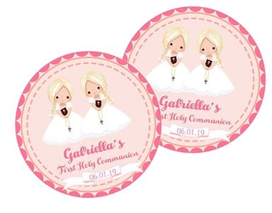 Twin Girls First Communion Stickers Or Favor Tags