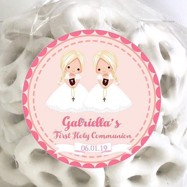 Twin girls First Holy Communion stickers pink