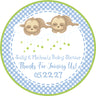 Twin sloth baby shower stickers with sleeping sloths and moon stars design