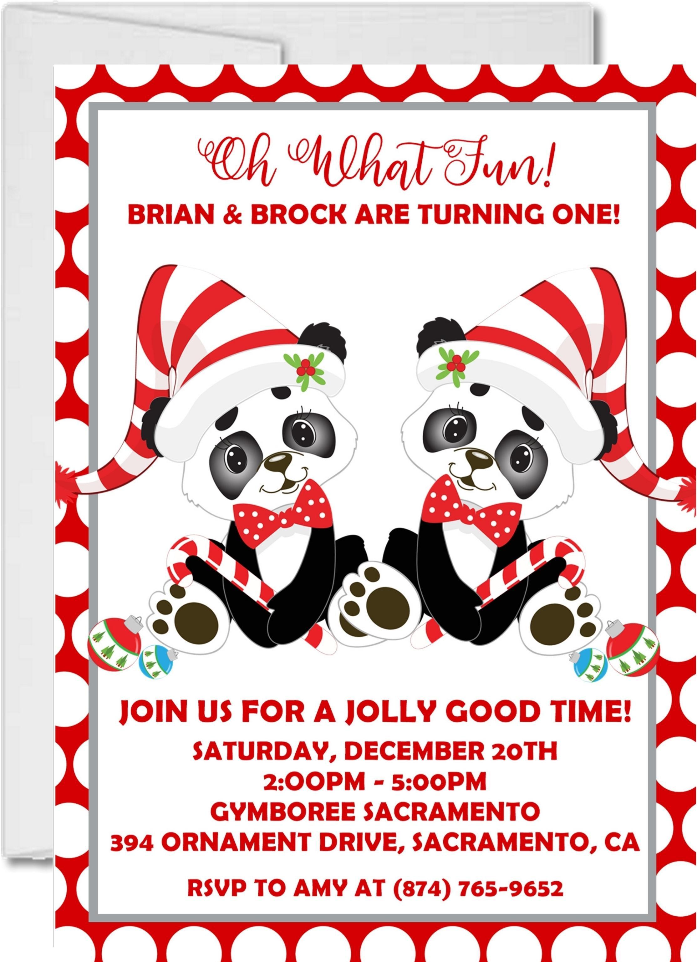 Twins Christmas 1st Birthday Party Invitations