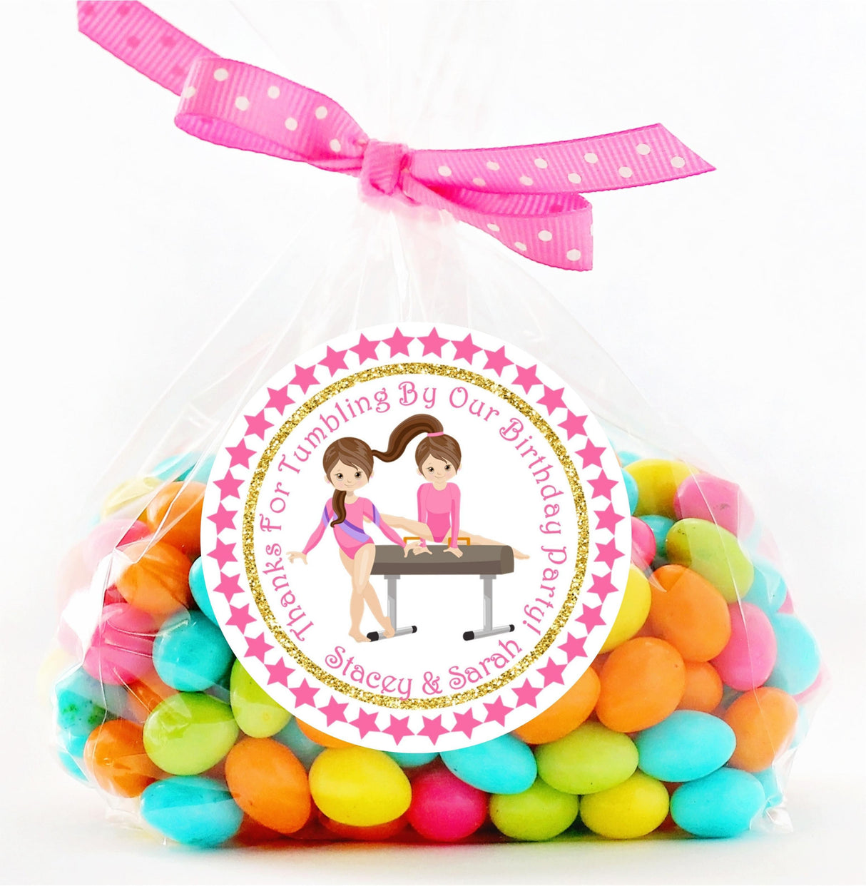 Twins Gymnastics Birthday Party Stickers