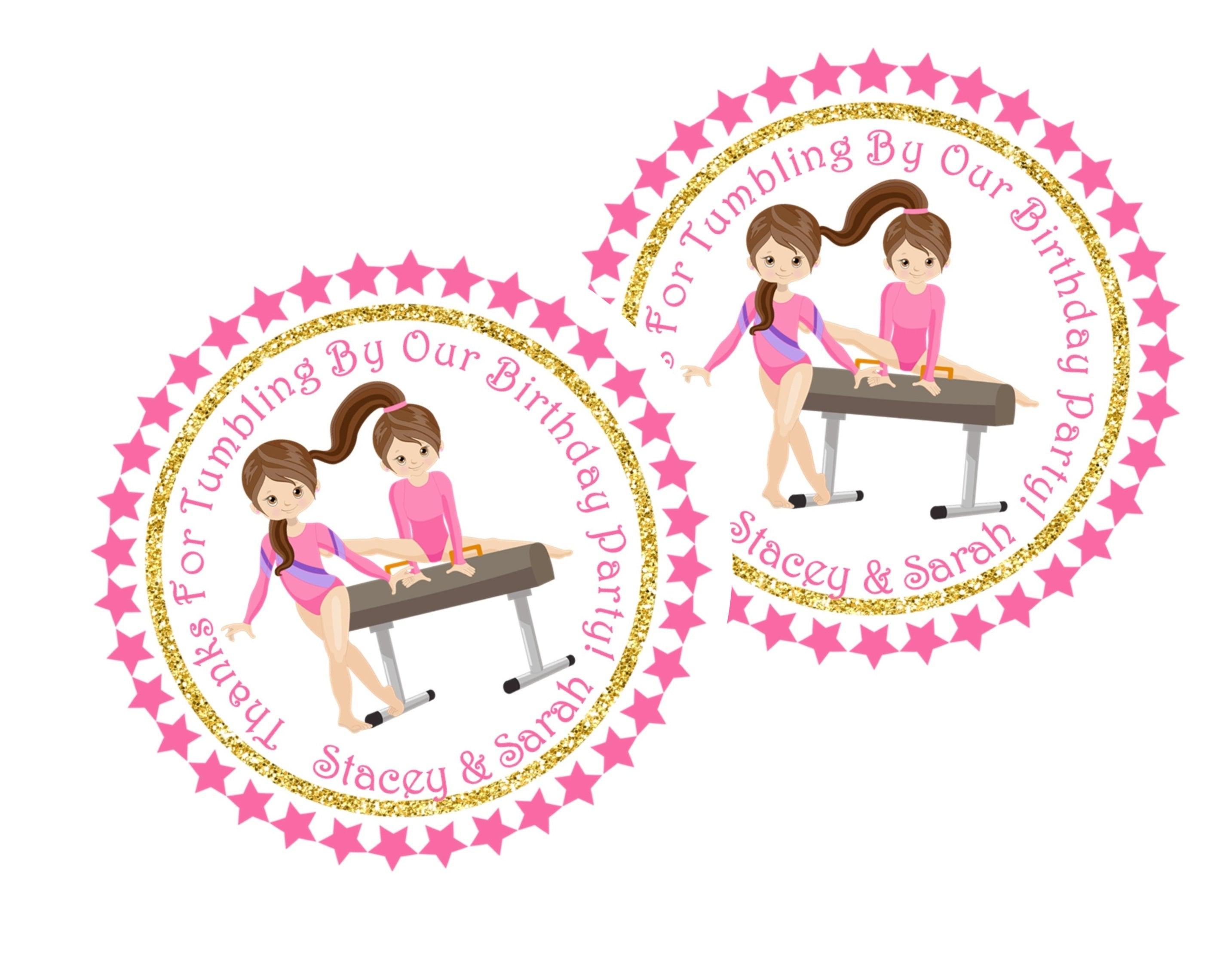 Twins Gymnastics Birthday Party Stickers