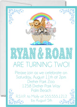 Twins Noah's Ark Birthday Party Invitations