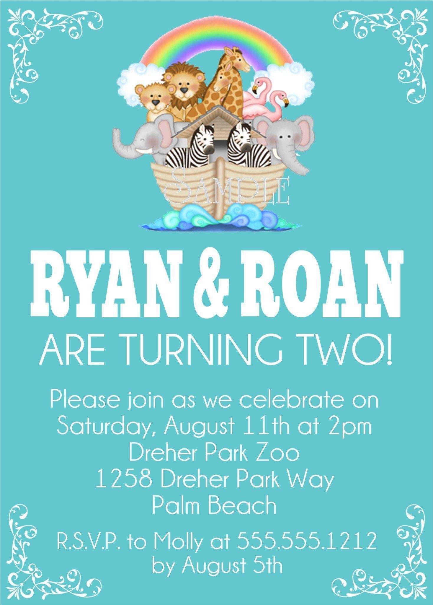 Twins Noah's Ark Birthday Party Invitations
