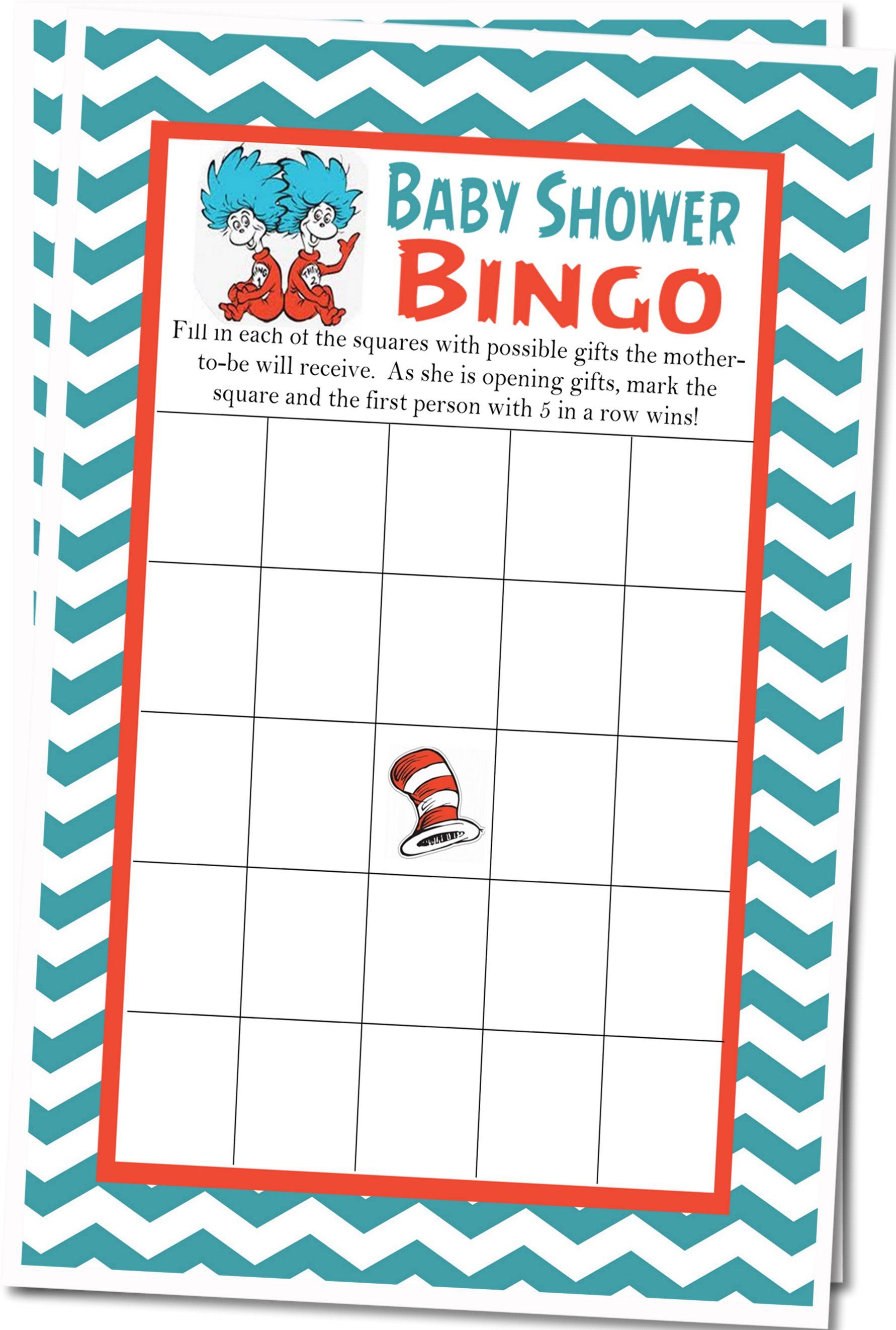 Twins Thing 1 Thing 2 Baby Shower Bingo Cards