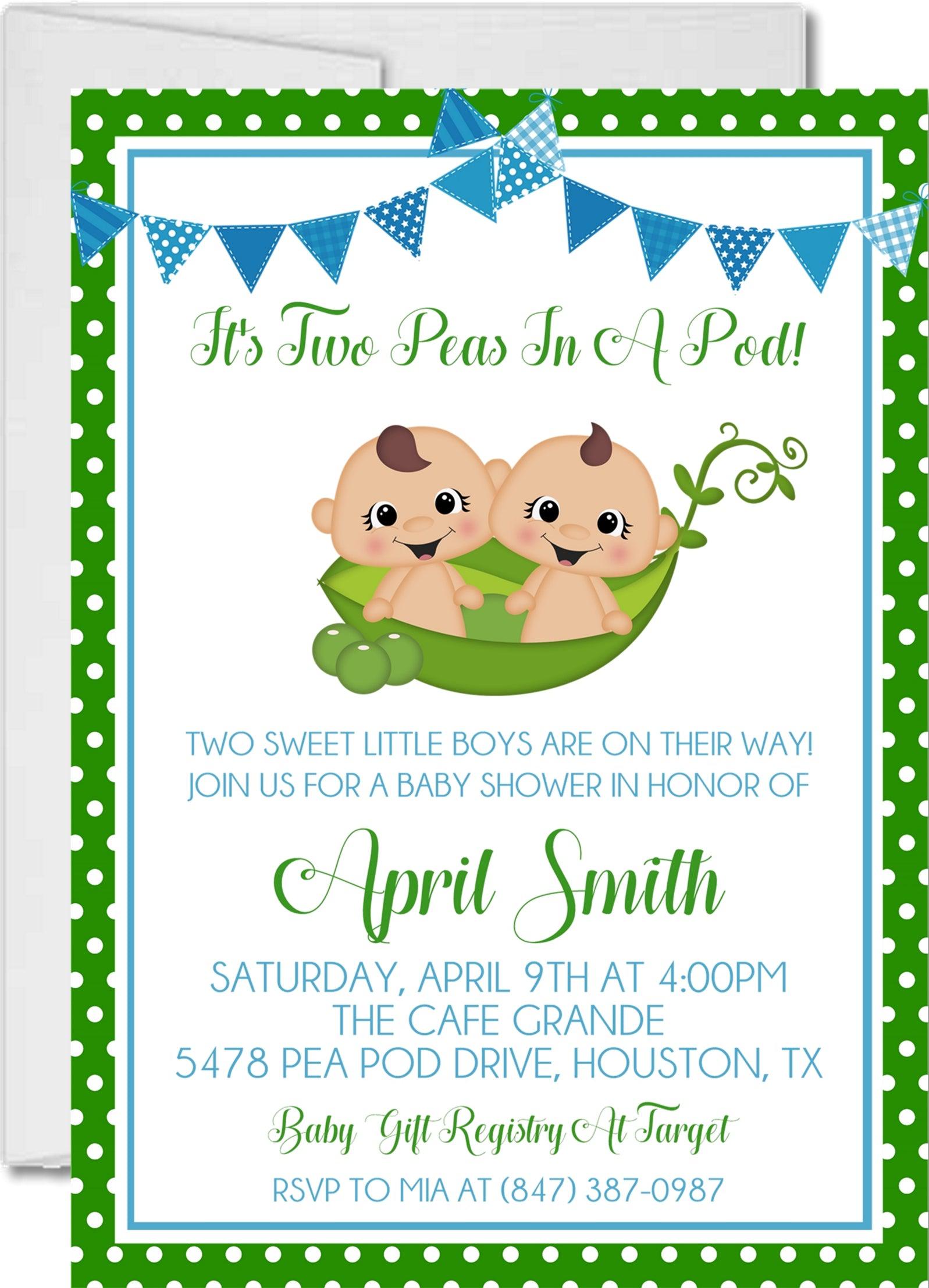 Twins Two Peas In A Pod Baby Shower Invitations