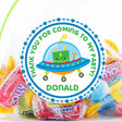 UFO robot birthday sticker with personalized name