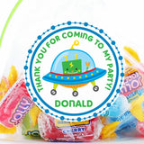 UFO robot birthday sticker with personalized name