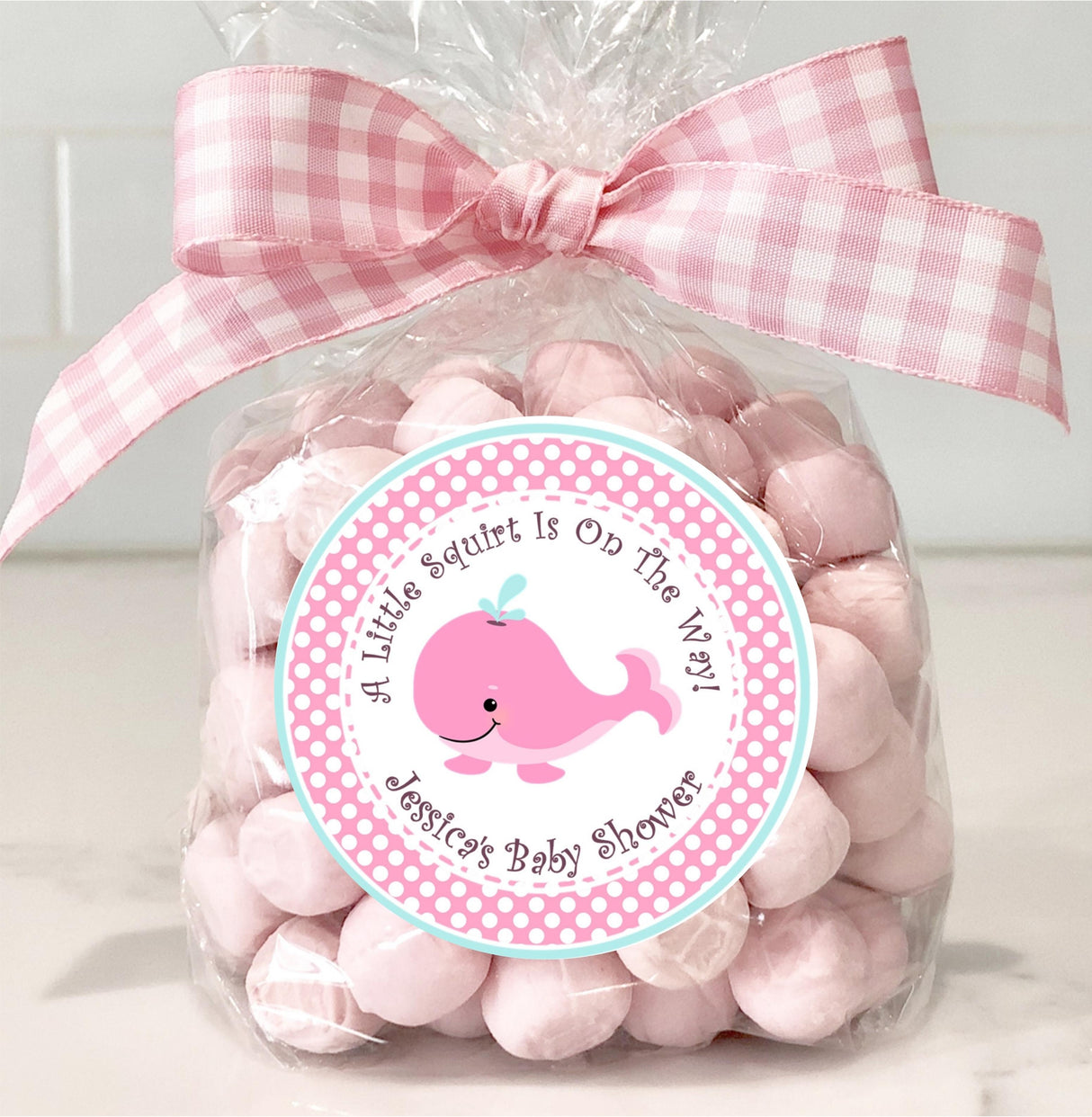 Under the sea pink whale baby shower sticker