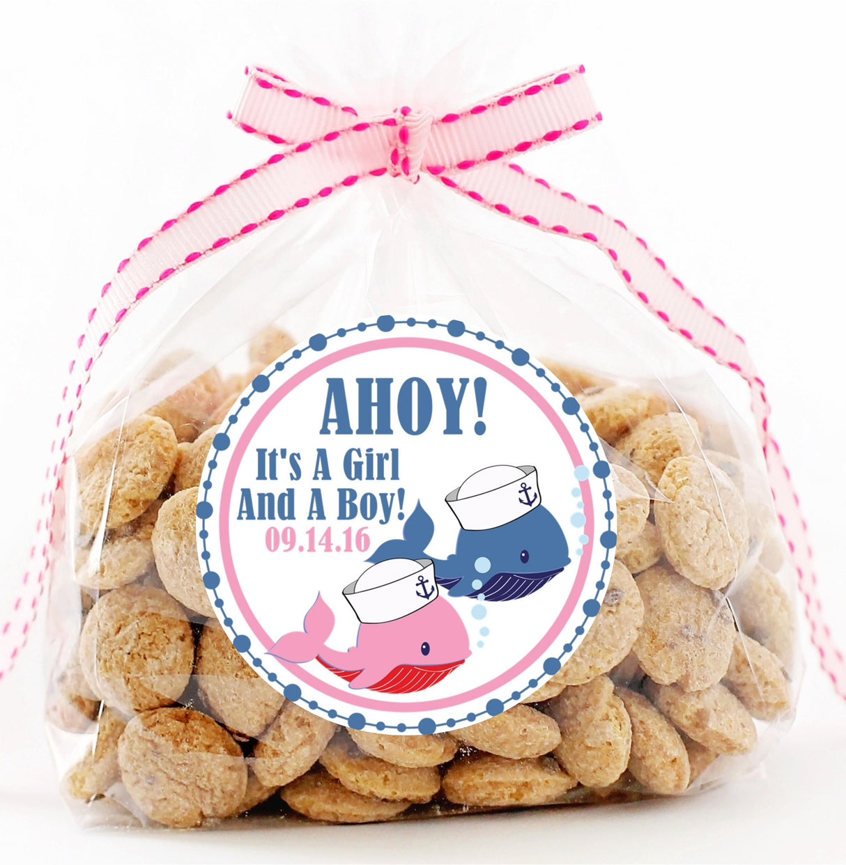 Under the sea twin whale baby shower sticker design