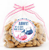 Under the sea twin whale baby shower sticker design