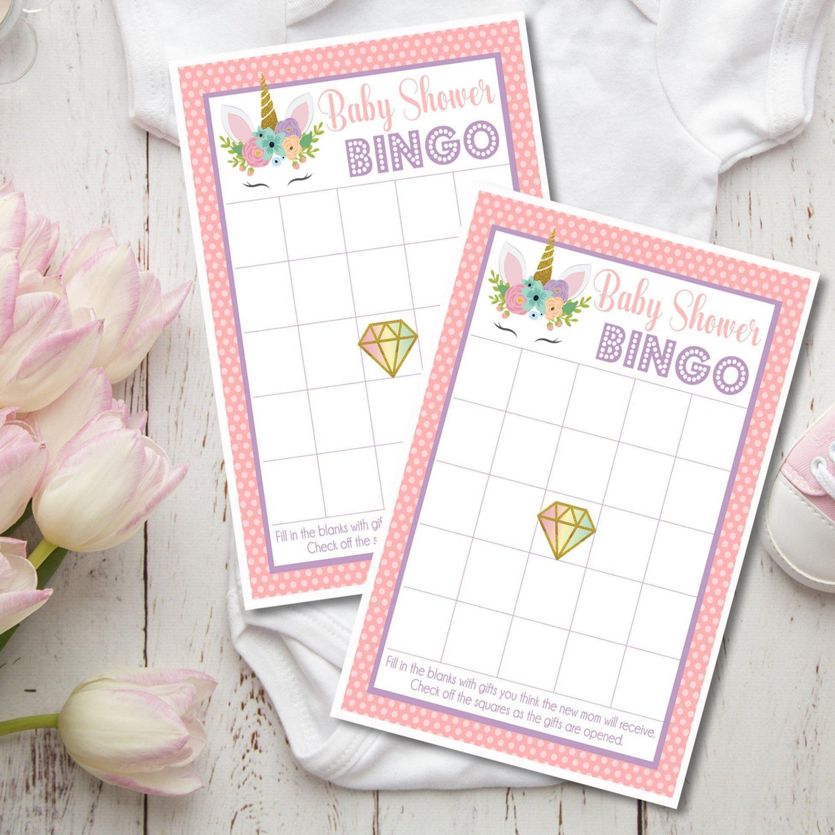 Unicorn Baby Shower Bingo Cards