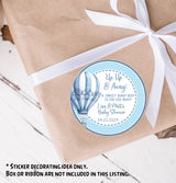 Up, Up & Away boy baby shower stickers with polka dots