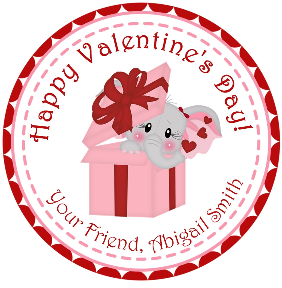Elephant Valentine Stickers – Personalized Elephant Classroom Valentine Favor Labels