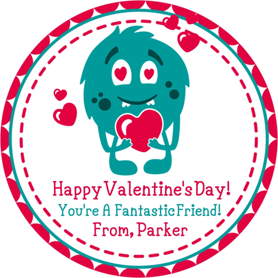 Teal Monster Valentine’s Day Stickers – You're A Fantastic Friend