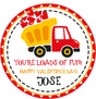 Valentine dump truck sticker with hearts