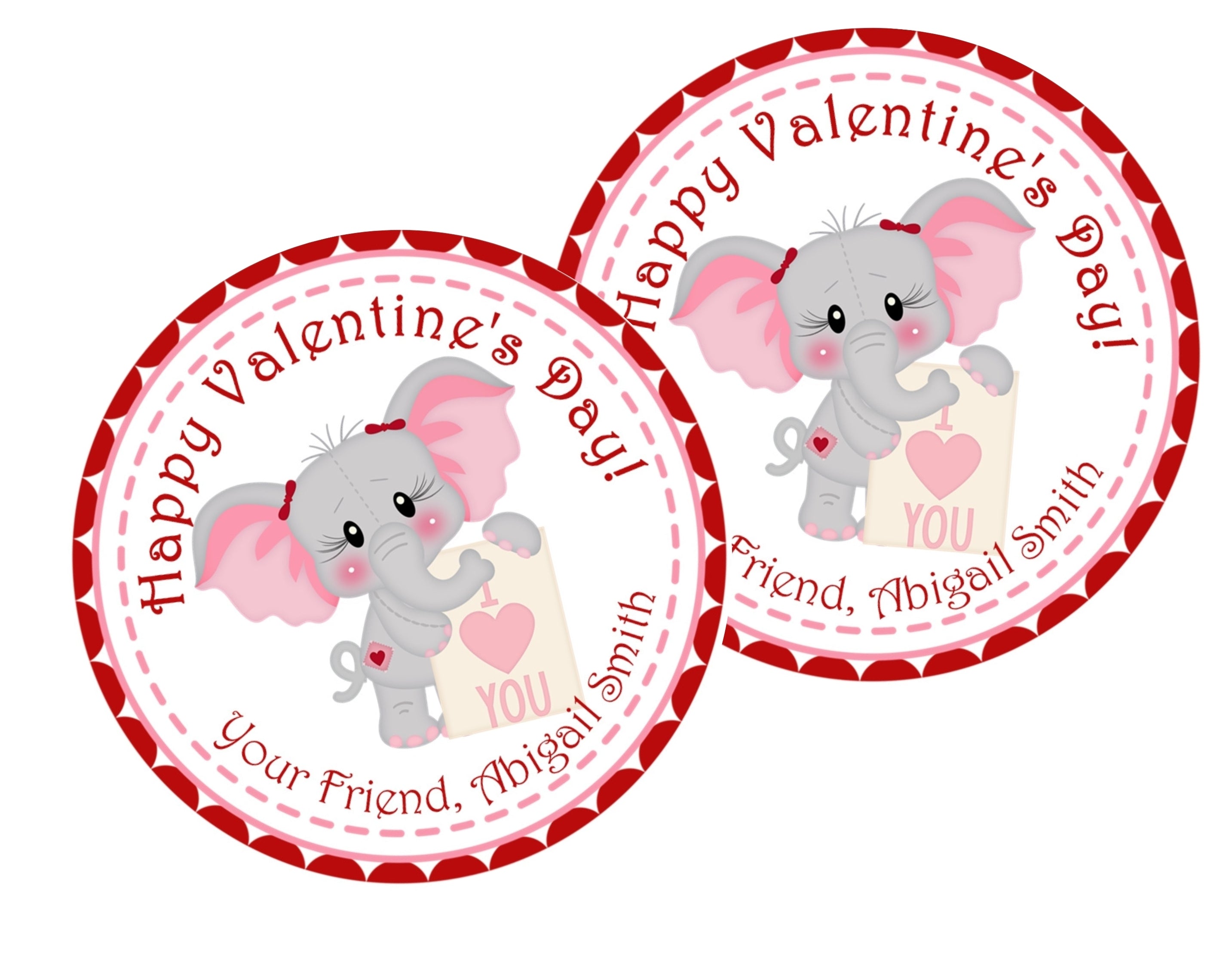 Pink Elephant Valentine's Day Stickers