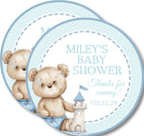 Watercolor bear baby shower favor label for boys