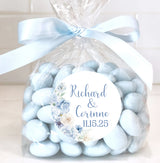 Watercolor blue wedding sticker with personalized names