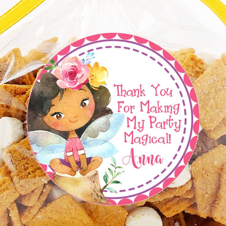 Watercolor fairy birthday sticker with pink wings and floral crown