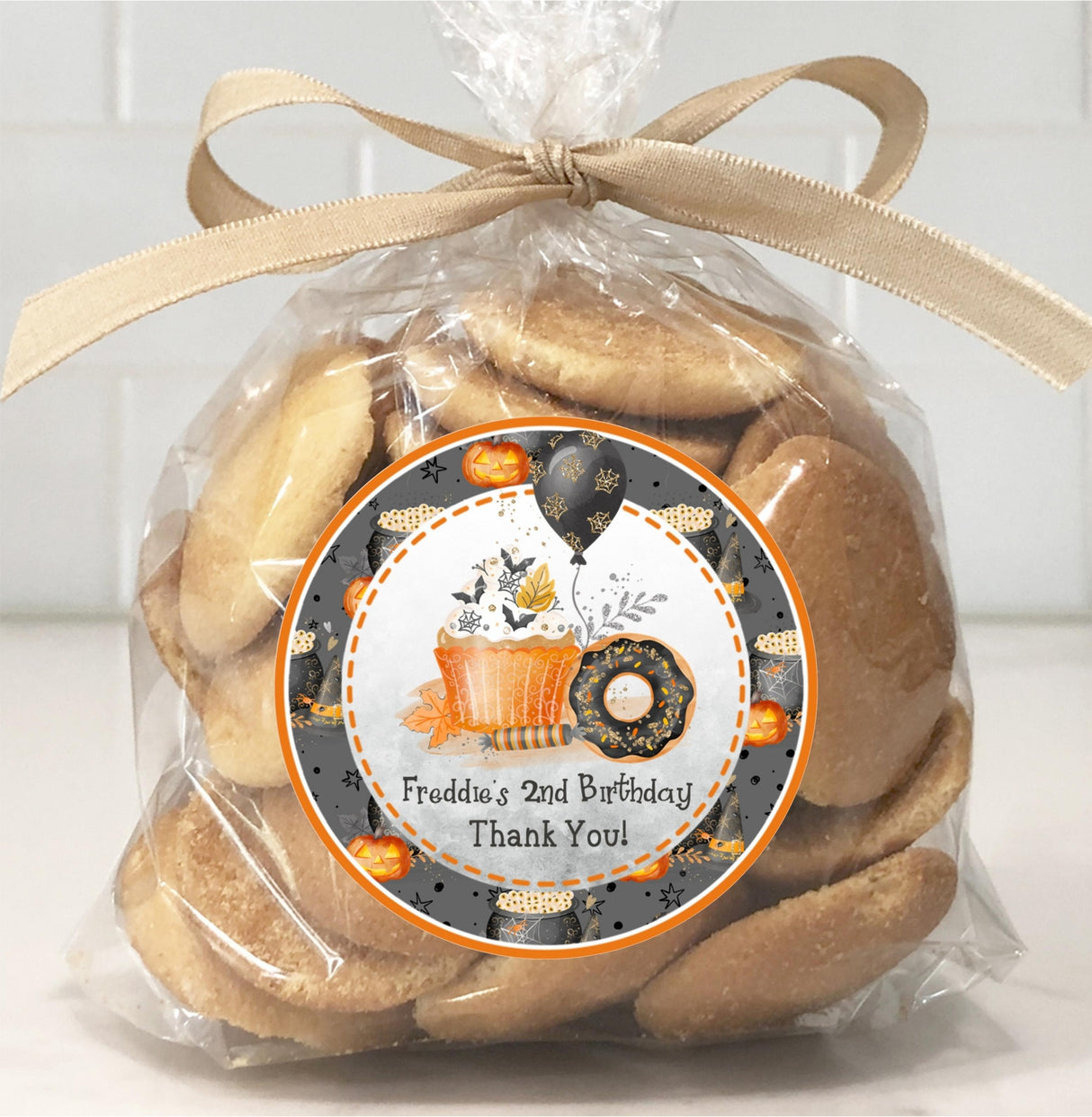 Watercolor ghost and pumpkin themed Halloween birthday sticker