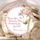 Watercolor horse birthday sticker with pink floral crown