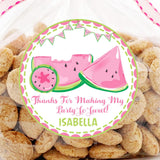 Watercolor pink watermelon party sticker with banner