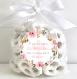 Watercolor rose Confirmation favor label in pink tones