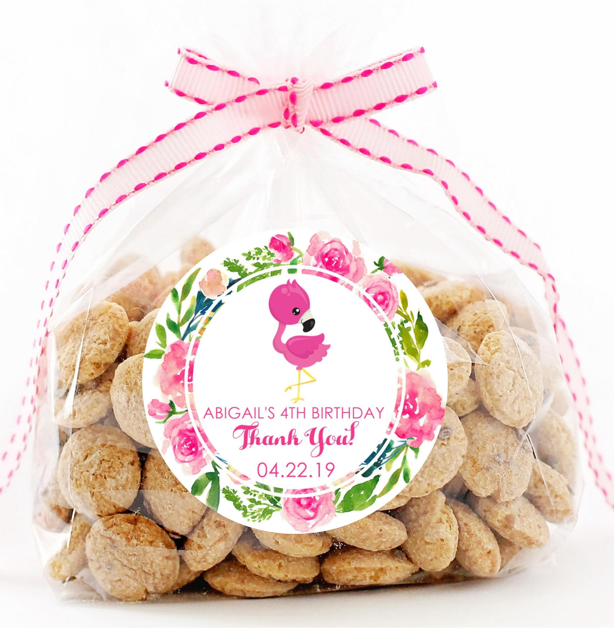 Watercolor tropical flamingo birthday sticker design