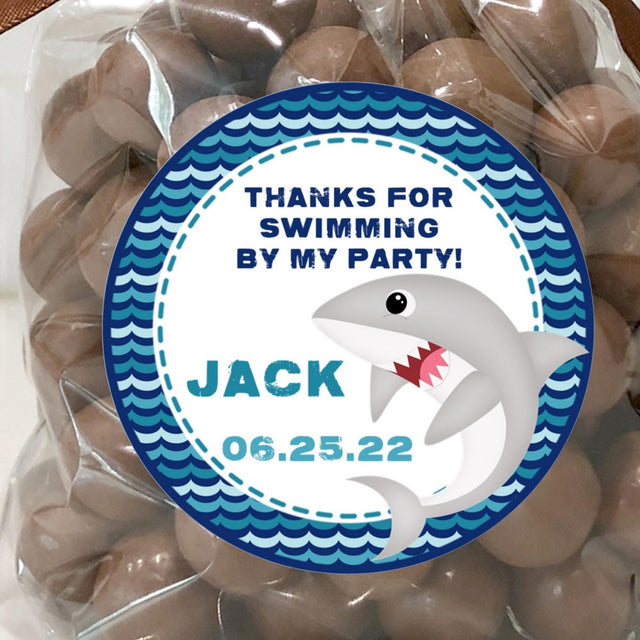 Wave border shark birthday sticker