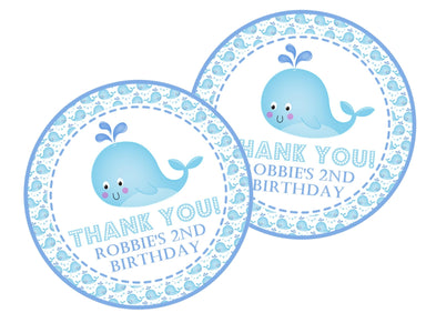 Whale Under The Sea Birthday Party Stickers or Favor Tags