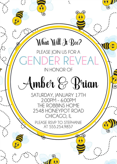 What Will It Bee? Bumble Bee Gender Reveal Invitations
