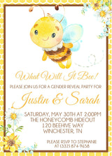 What will it bee gender reveal invitation with watercolor bee