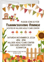 Whimsical owl Thanksgiving dinner invitation with fall bunting