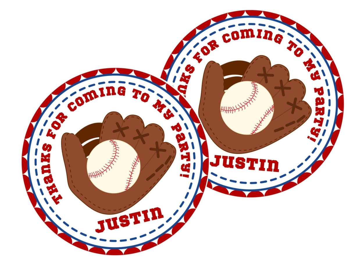 White background baseball birthday favor label