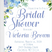 White background hydrangea bridal shower invitation with blue script